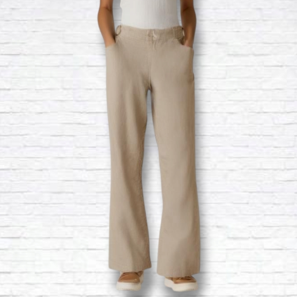 FCUK Neutral Tan Linen Midrise Linen Flare Leg Trouser Pants Size M